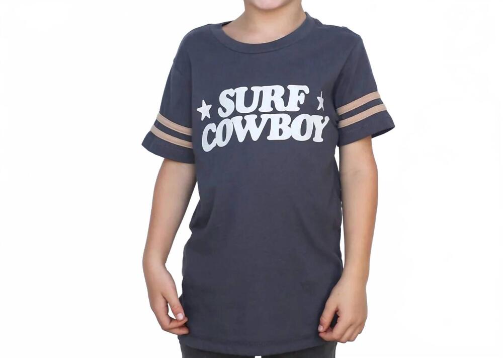 NEW TINY WHALES boy's surf cowboy rad retro tee in vintage black